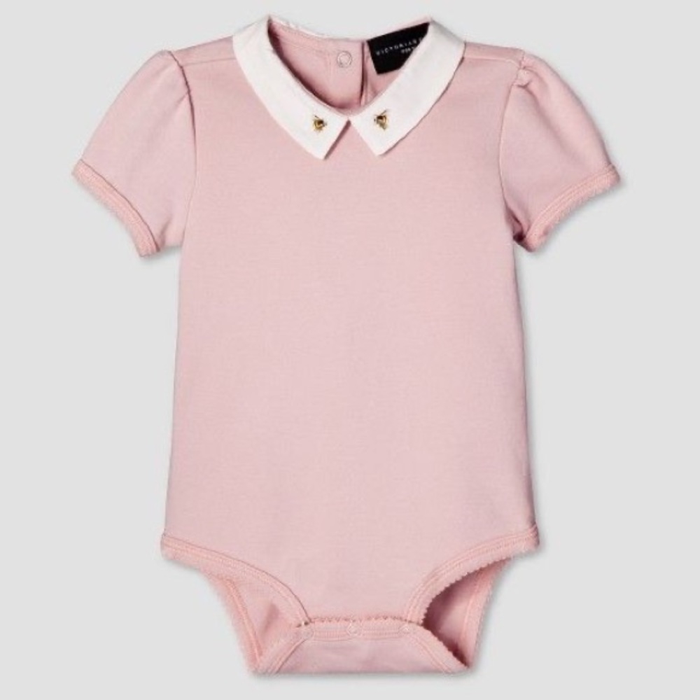 NWT Victoria Beckham for Target Pink Peter Pan Collar Onesie Bodysuit BEES 12M